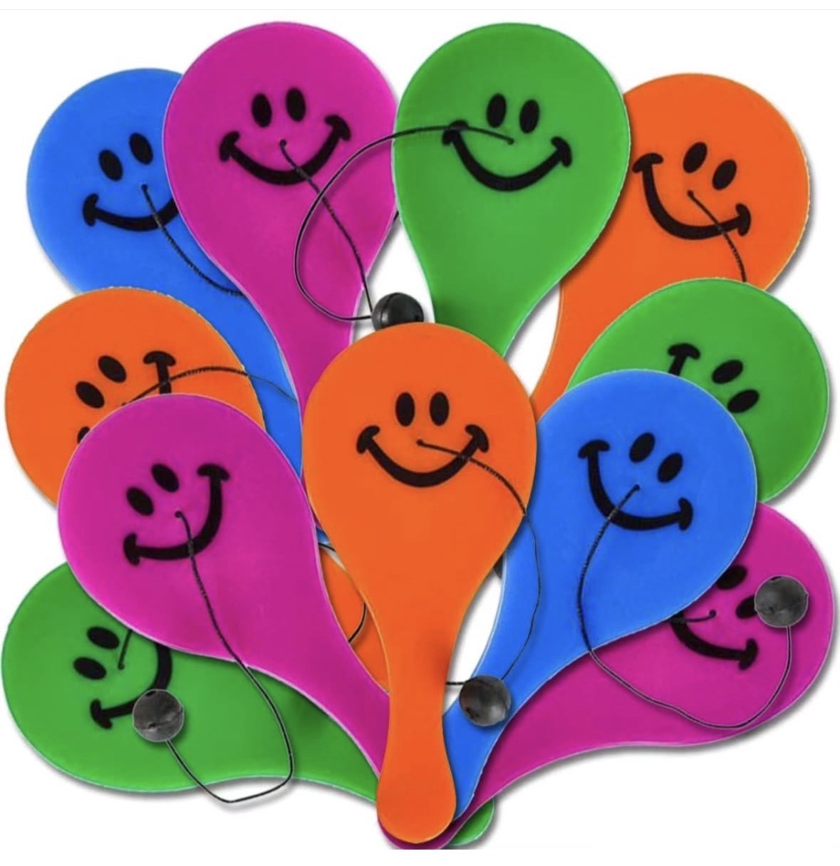Smiley Face Paddle Balls -9pk