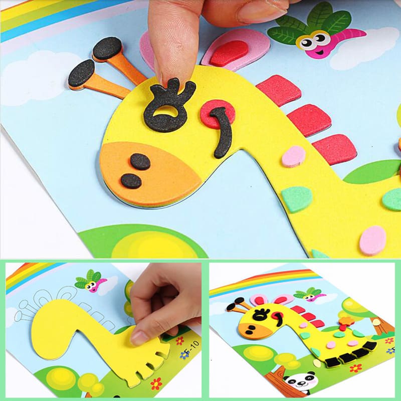 DIY Cartoon Animal Puzzle Stickers-10pk